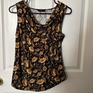 Tahari Black and Gold Floral Blouse